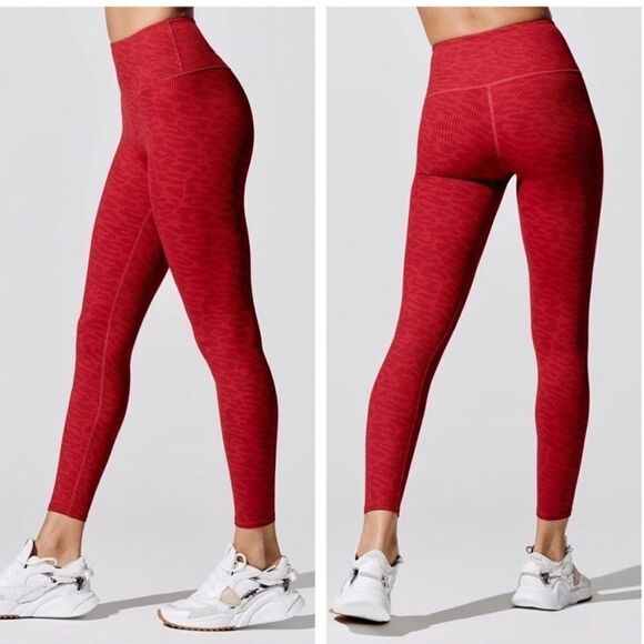 Carbon38 Red Pink Leopard Ribbed 7/8 Legging- Size Small - Picture 1 of 7